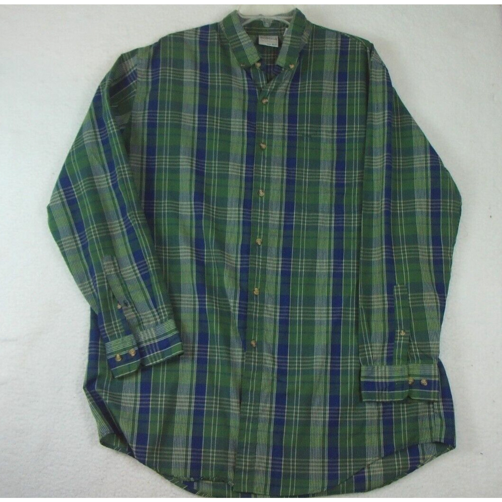 Saddlebrook Mens Long Sleeve Button Down Green Paid Shirt Size XLT